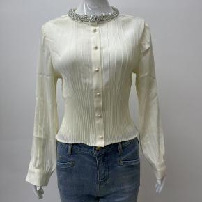 Ladies Satin Office Rhinestones Pleats Shirt Cardigan