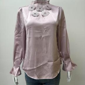 Satin Flower Decoration Flared Cuffs Office Ladies Shirt