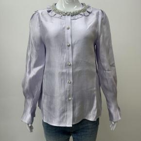 Shiny Organza Sequined Flared Cuffs Office Ladies Shirt