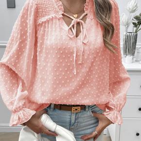 Jacquard Chiffon Long Sleeve Casual Smocking Blouse