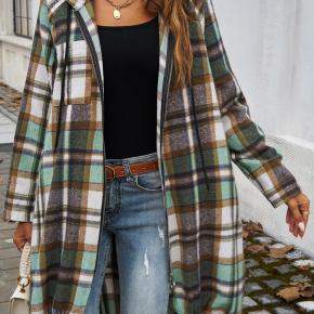Plaid Woolen Comfortable Long Sleeve Medium Length Jacket