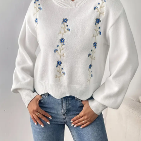 Women's Embroidered Knitting Tops Casual Custom Sweater 