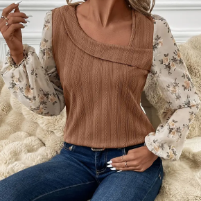 Printed Chiffon Sleeves Jacquard Elegant Office Blouse