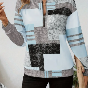 Ladies Printed Cotton Elegant Office Blouse With Zipper