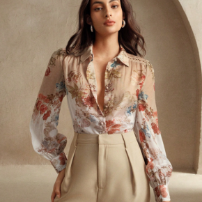 Flower Printed Chiffon Elegant Office Shirt For Ladies