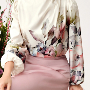 Spring Autumn Satin Printed High Neck Top For Ladies