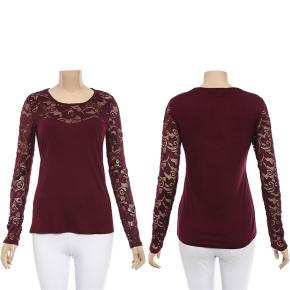 Women Lace Patchwork Viscose Solid Color Top