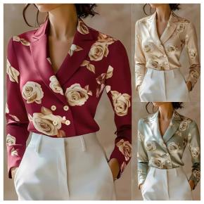 Spring Flower Printed Satin Lyocell Office Shirt For Ladies 
