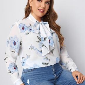 Ladies Spring Printed Chiffon Office Shirt With Neck Bow