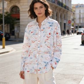 Ladies Spring Printed Chiffon Office Elegant Shirt 