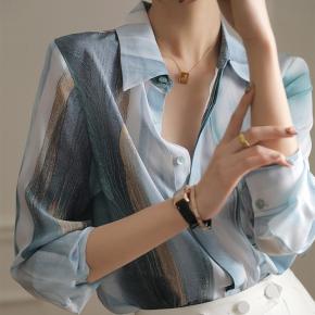 Ladies Breathable Silk Printed Elegant Shirt For Spring Summer