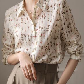 Ladies Spring Autumn Printed Linen Elegant Shirt