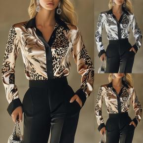 Ladies Spring Autumn Leopard Print Elegant Shirt