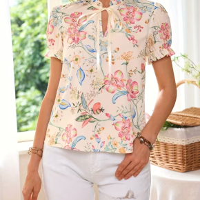 Summer Printed Soft Chiffon Elegant T-Shirt For Ladies