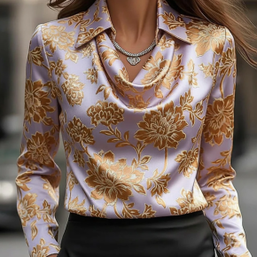 Ladies Spring Autumn Flower Jacquard Lyocell Elegant Shirt 