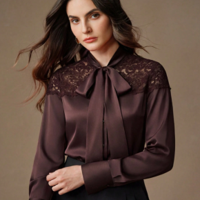 Ladies Spring Autumn Solid Color Lyocell With Lace Shirt