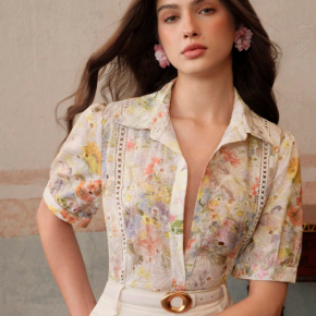 Summer Printed Cotton Embroidery Elegant T-Shirt For Ladies 