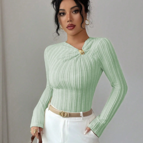 Spring New Viscose Jacquard V Neck Long Sleeve Sexy Blouses For Ladies