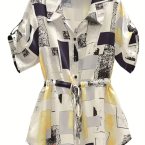 Ladies Summer Printed Chiffon Elegant T-Shirt With Belt