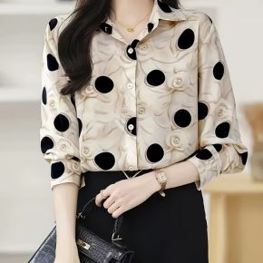 Ladies Spring Autumn Polka Dots Print Elegant Shirt