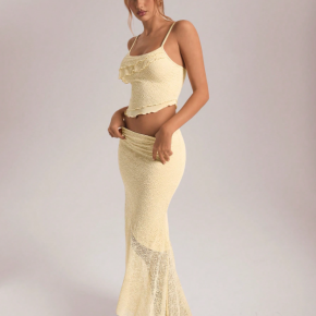 Lace Sleeveless Top Long Fishtail Skirt Sexy Female 2pcs Suits