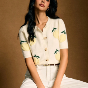 Women's Short Sleeves Cardigan With Jacquard Flowers For Summer