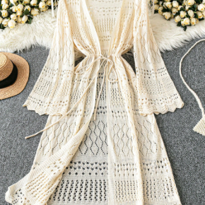 Women's Cotton Long Sleeves Drawstring Dress For Spring