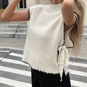 Wool Cotton Knitted Sweater With Bow For Elegant Ladies