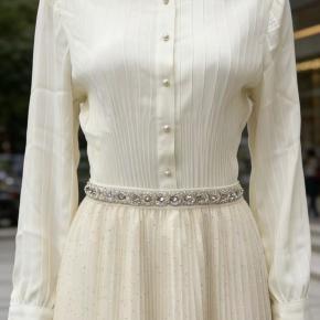 Ladies Satin Office Rhinestones Pleats Shirt Cardigan