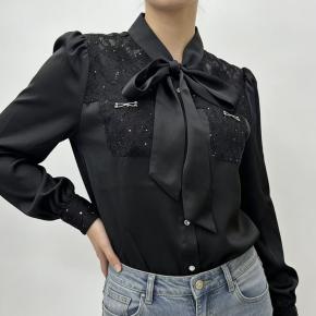 Lace Satin Bow Decoration Comfortable Office Ladies Shirt