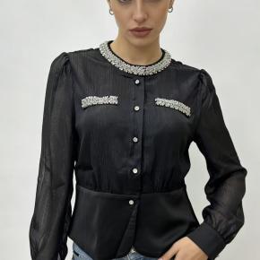 Shiny Chiffon Satin Sequin Embroidery Office Ladies Shirt