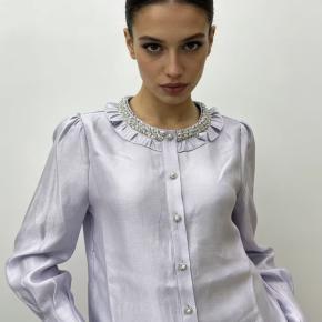 Shiny Organza Sequined Flared Cuffs Office Ladies Shirt