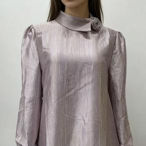 Shiny Organza Flower On Neck Elegant Office Ladies Shirt