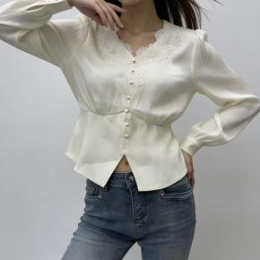 Organza Lace Light Yellow Elegant Office Ladies Shirt