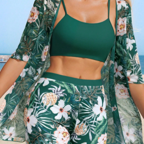 Summer Sexy Ladies Printed Swimwear Bra Shorts Cardigan 3pcs Set