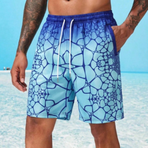 Man's Printed Adjustable Waistband Shorts Beach Swimwear 