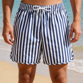 Man's Printed Striped Cotton Waistband Shorts Beach Swimwear