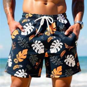 Man's Colorful Printed Adjustable Waistband Shorts Beach Swimwear