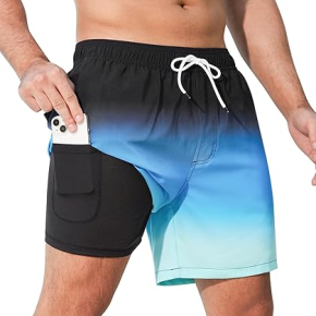 Man's Printed Gradient Adjustable Waistband Shorts With Lining