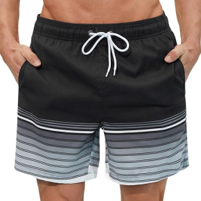 Summer Man's Striped Print Quick-Drying Shorts With Pockets