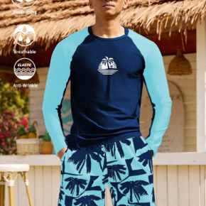 Man's Spring Quick-Drying Printed Long Sleeves Top And Shorts 2pcs Set