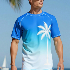 Man's Summer Beach Printed Gradient Breathable Quick-drying T-shirt