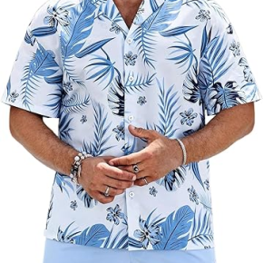 Man's Printed Quick-Drying Cotton Shirt Solid Color Shorts 2pcs Set
