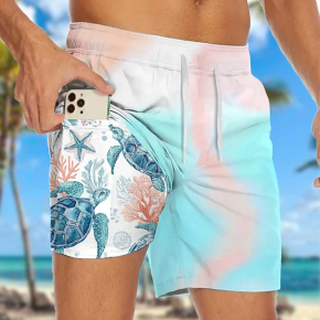 Man's Printed Gradient Shorts With Pocket Printed Lining