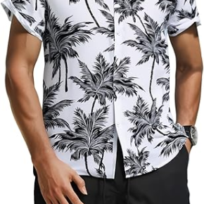 Man's Printed Tree Cotton Shirt Solid Black Shorts 2pcs Set