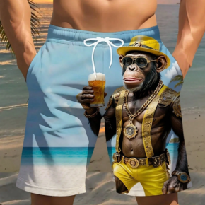 Man's Printed Monkey Shorts With Two Pockets For Summer